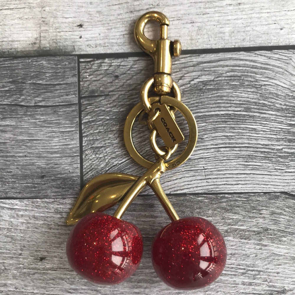 Coach Gold-Tone Red Glitter Double Cherry Key Charm